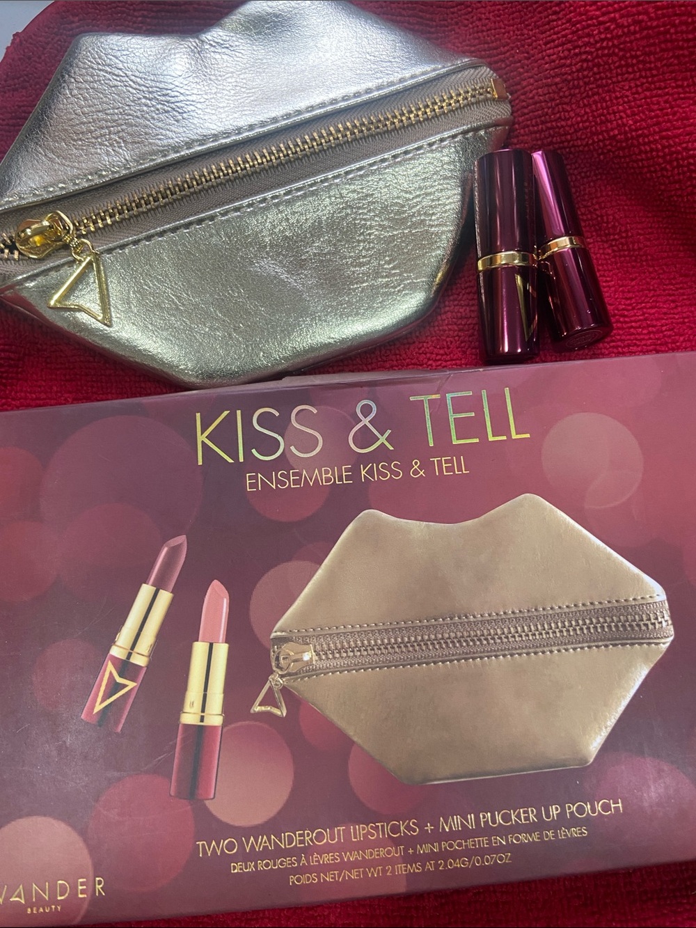 Wander Beauty Metallic Silver Mini Pucker-Up Pouch & Lipstick Set